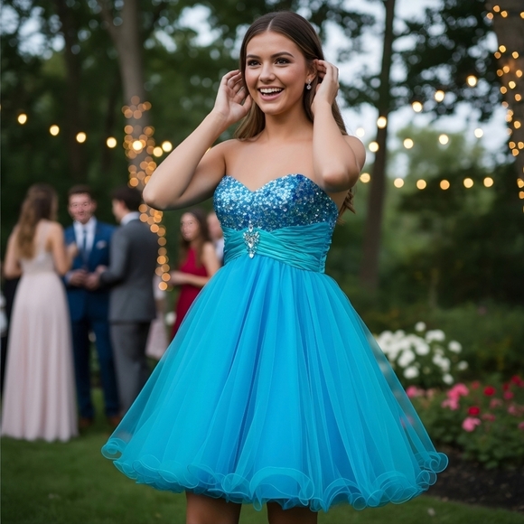 Cinderella Divine ✦ Strapless Mini Dress ✦ Sweetheart Sequin Bust & Wire Hem XS - Picture 5 of 17